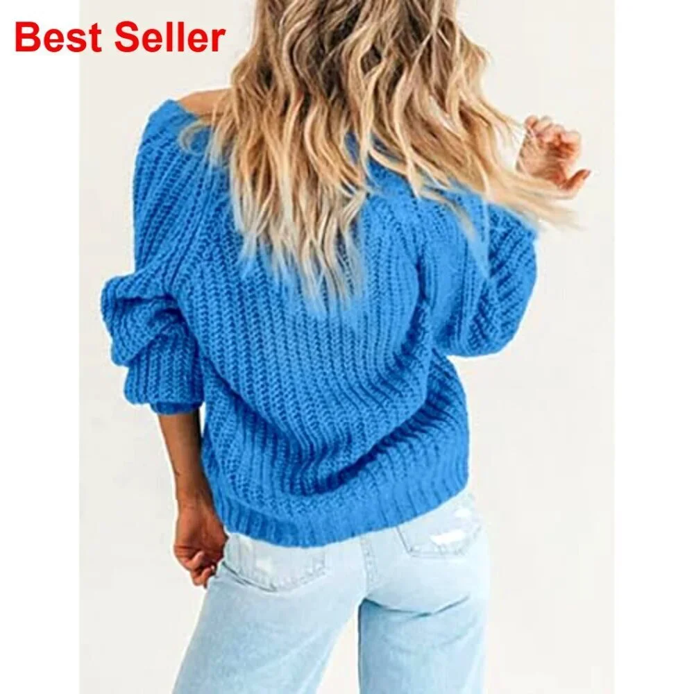Chunky Knit Cardigan Open Front V Neck Button Loose Sweater Long Sleeve